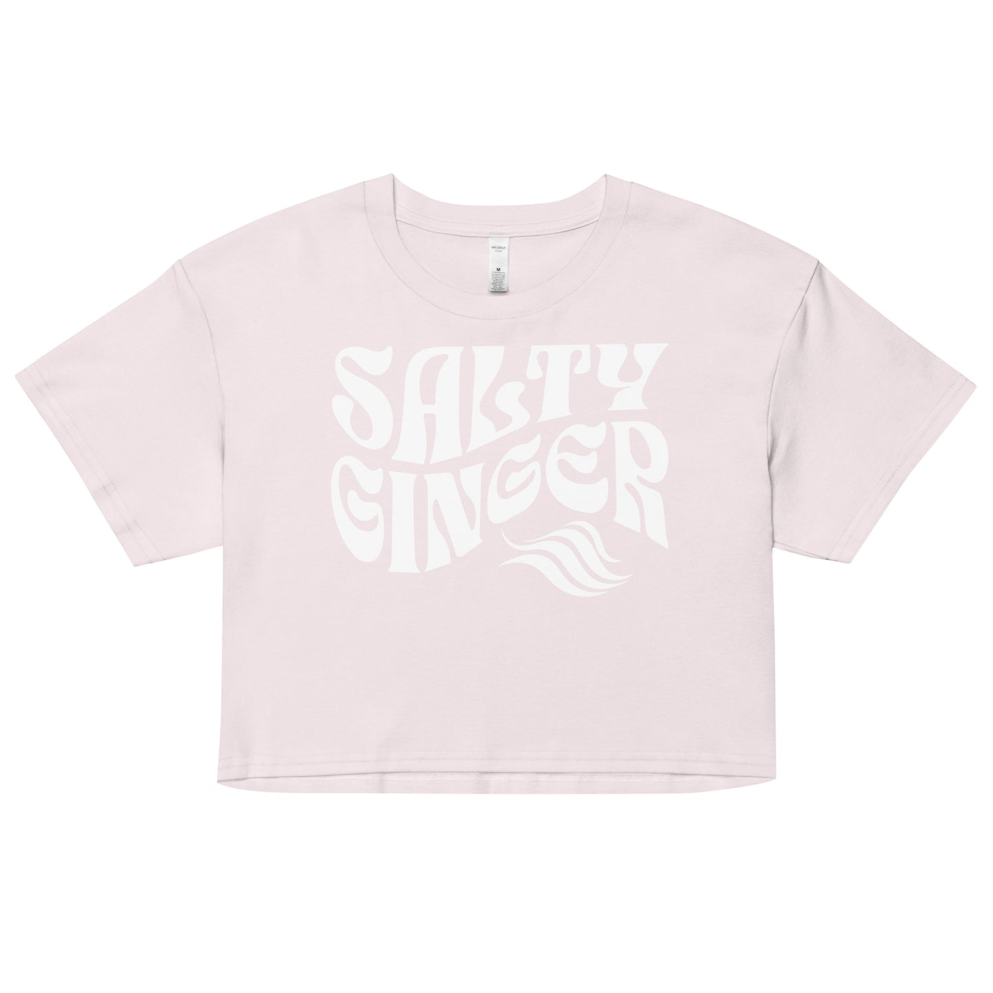 Orchid loose women's crop top t-shirt with the words ‘Salty Ginger’ in white solino display retro wavy 70s font