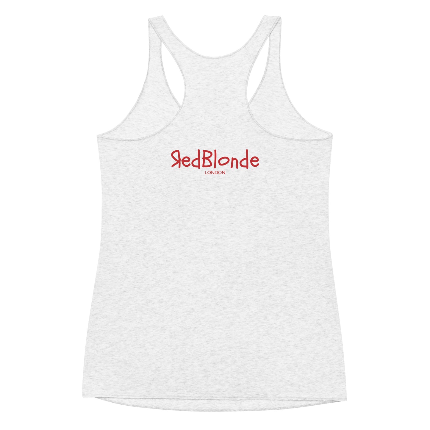 reverse of racerback tank with RedBlonde London branding