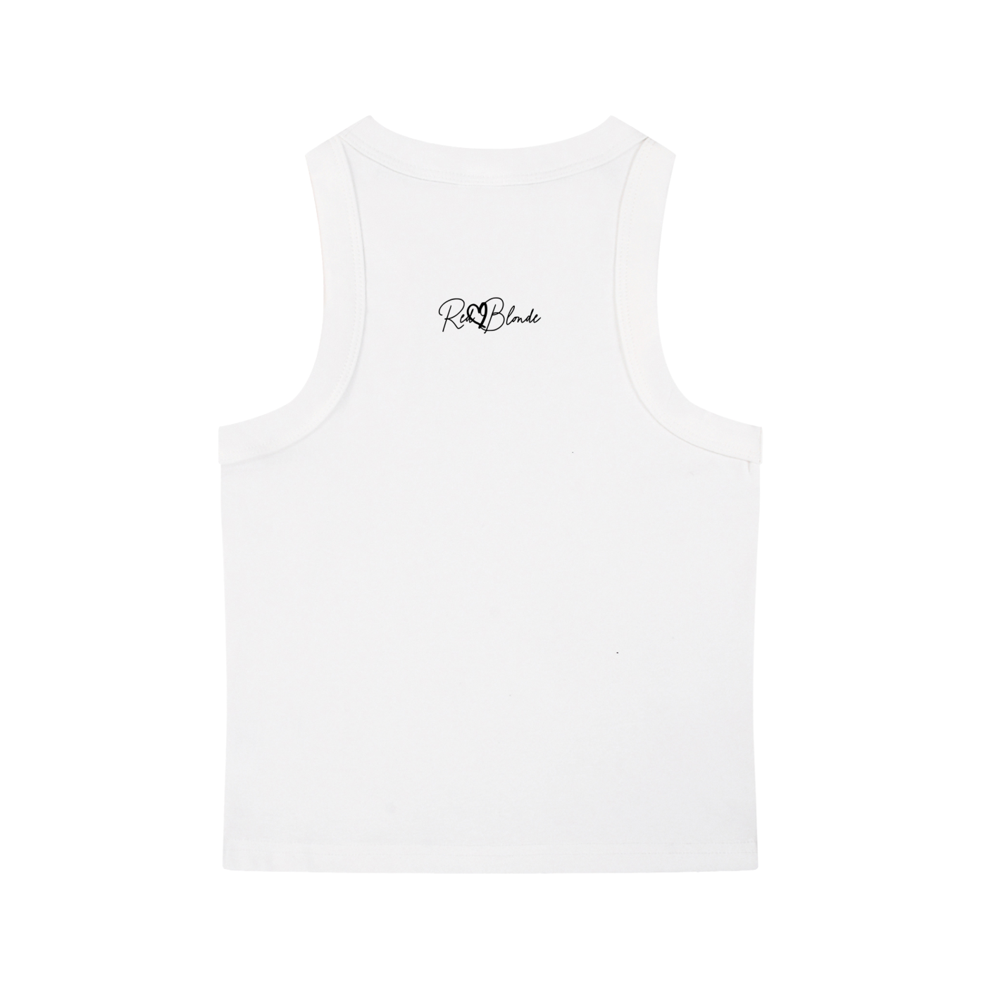 White tank top with a brand logo on a white background