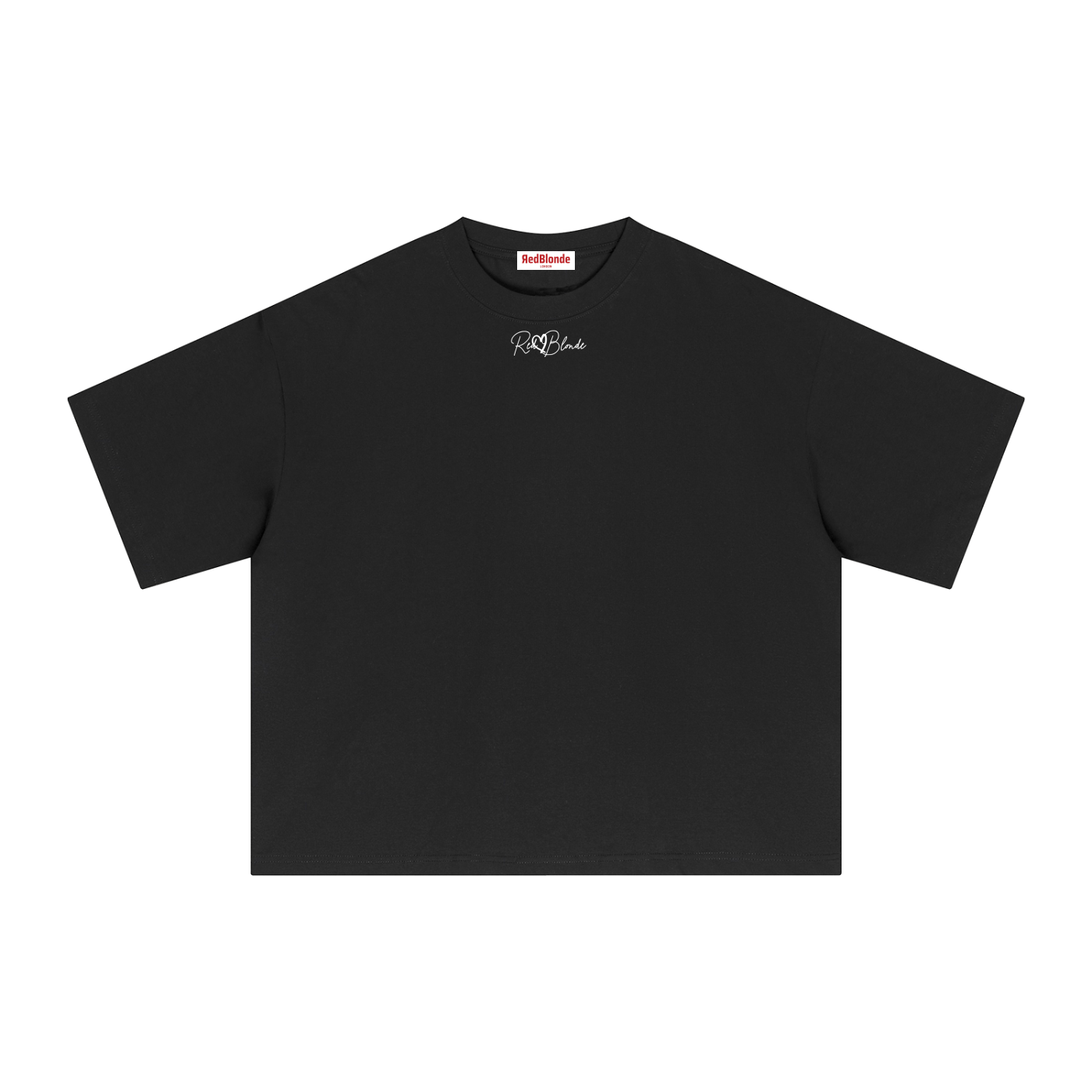 Black t-shirt with a logo on a white background