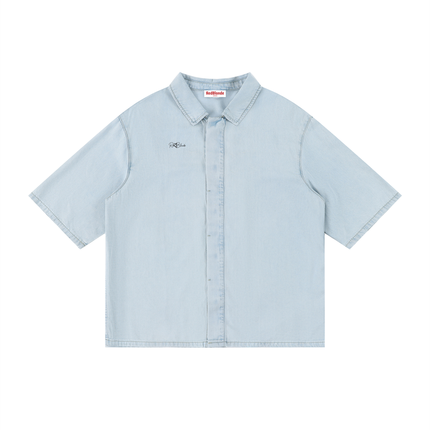 Light blue shirt with RedBlonde brand logo on a white background