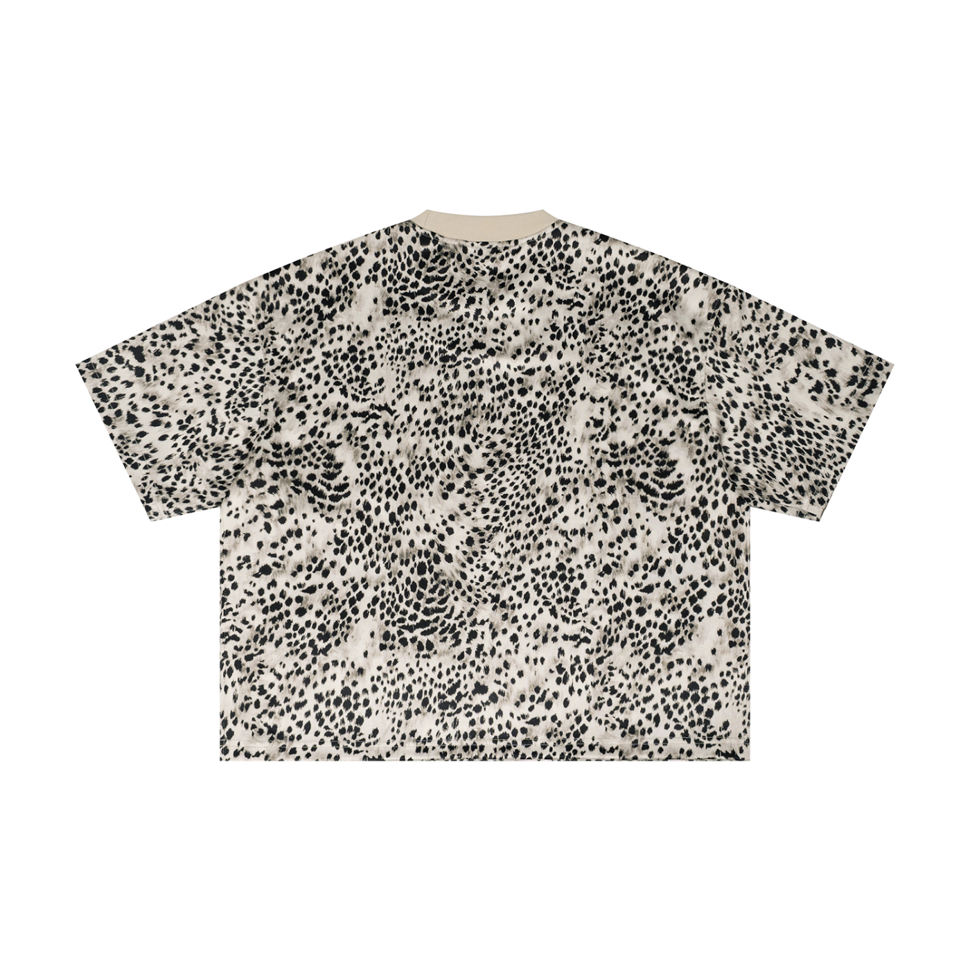 back of Cream oversized T-shirt with an all-over animal print, contrasting ribbed crew neckline, 