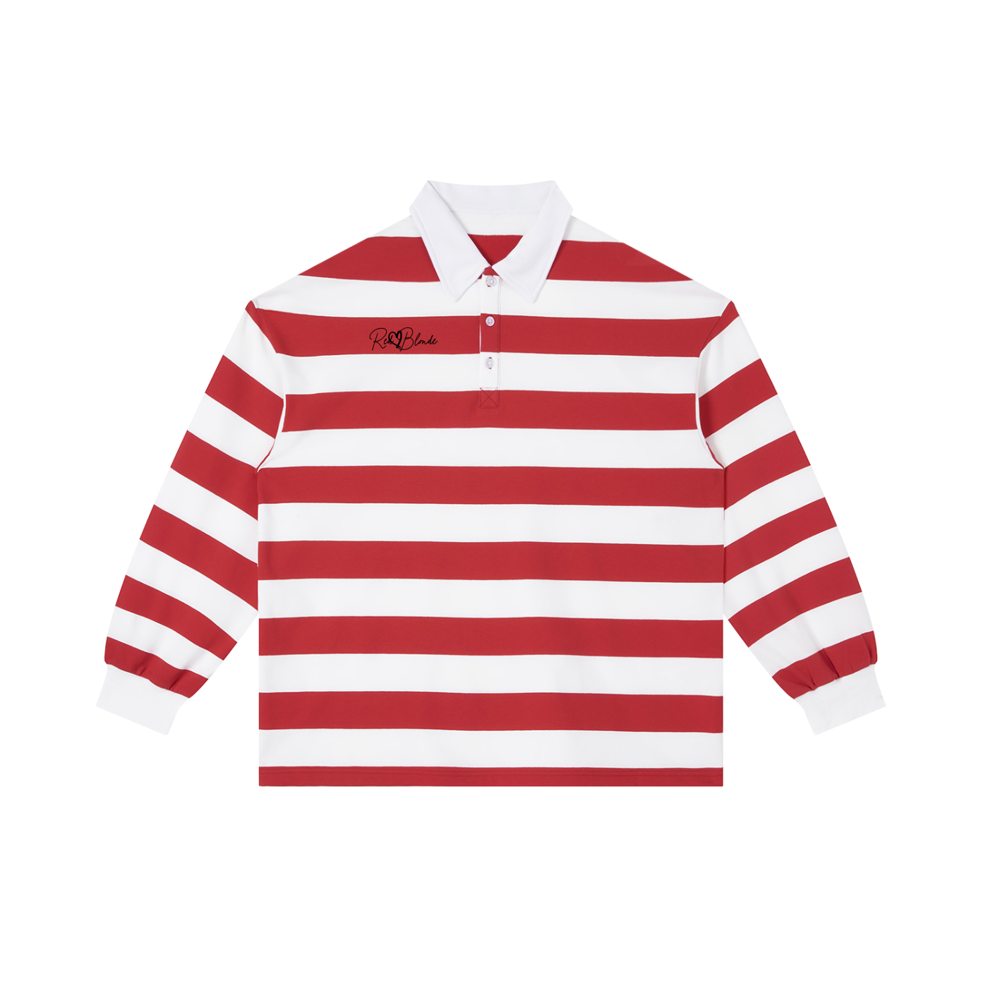 Red and white striped long-sleeve shirt on a white background