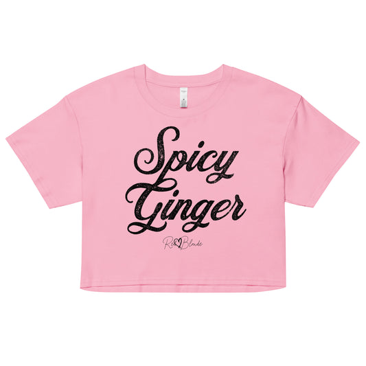 pink crop top with the playful slogan ‘Spicy Ginger’ in black milk-store font, signed off RedBlonde. Branded RedBlonde London in red on the reverse