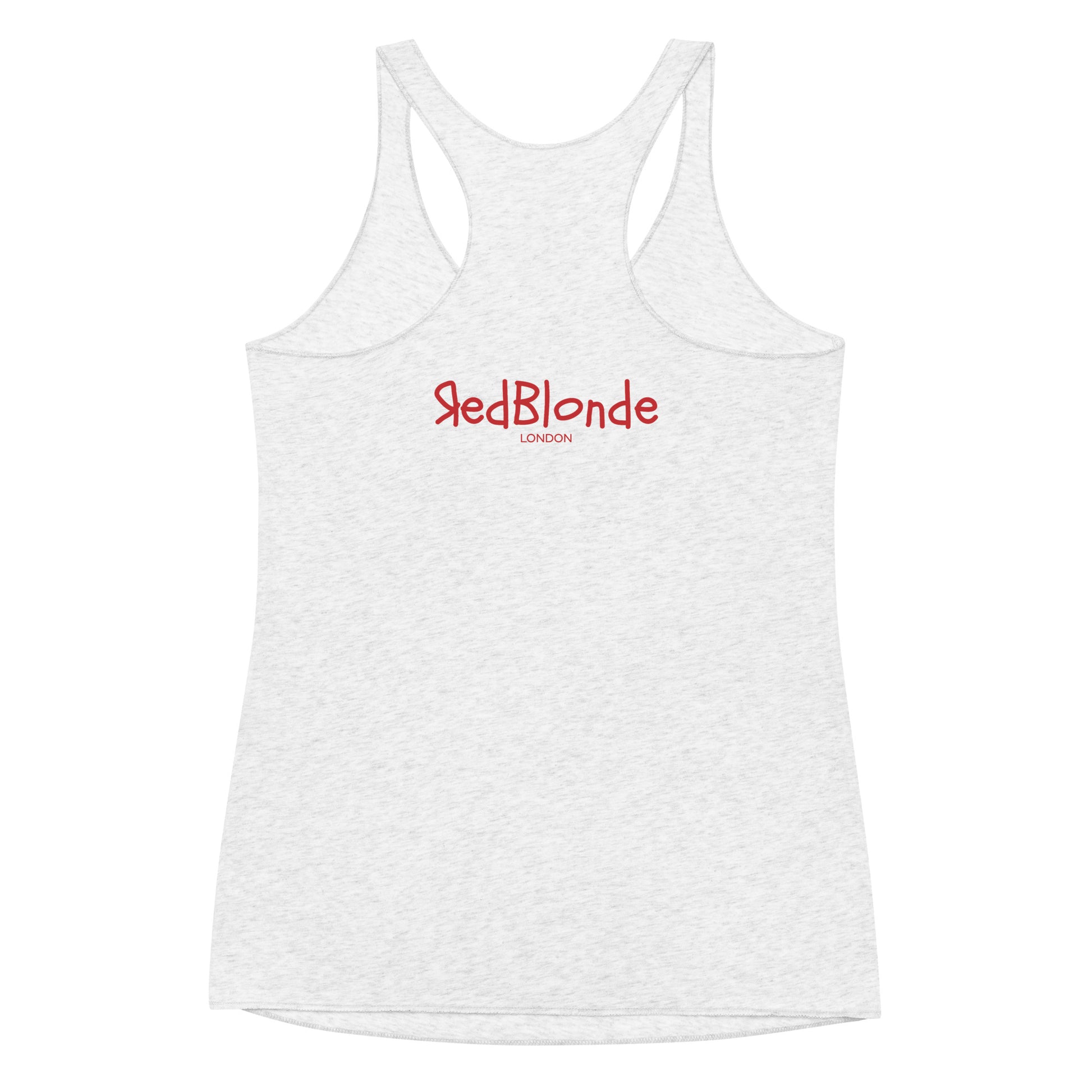 reverse of racerback tank with RedBlonde London branding