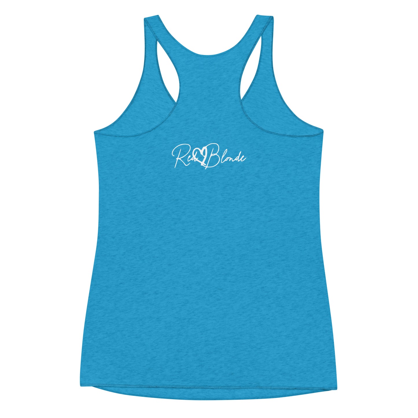 Blue tank top with 'Red & Blonde' logo on a white background